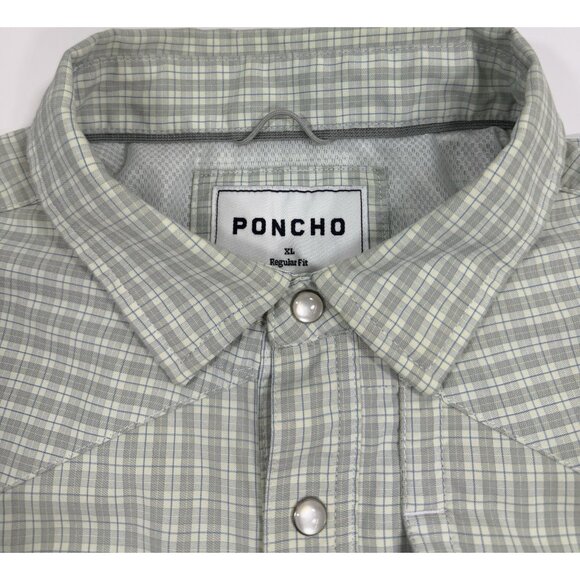 Poncho Mens Western Shirt Pearl Snap Size XL Reg Fit Light Green Fishing Outdoor - Picture 6 of 14